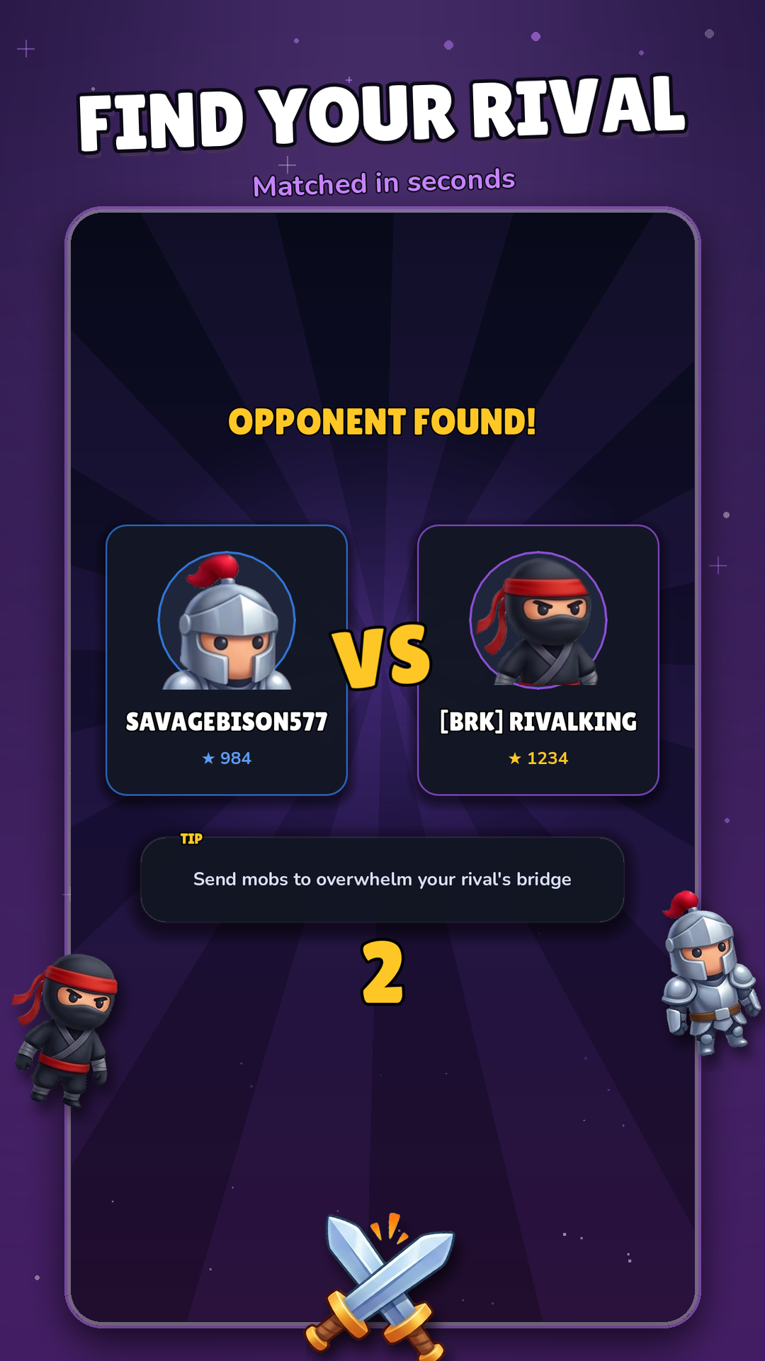 Opponent found — VS screen