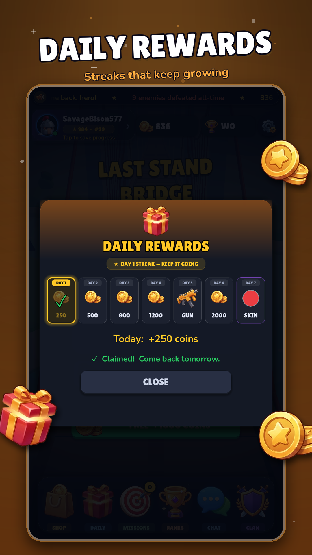Daily rewards streak