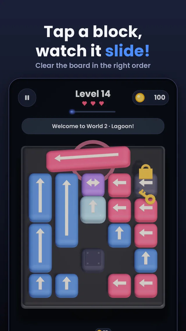 Arrow Unblock gameplay: tap a block and watch it slide